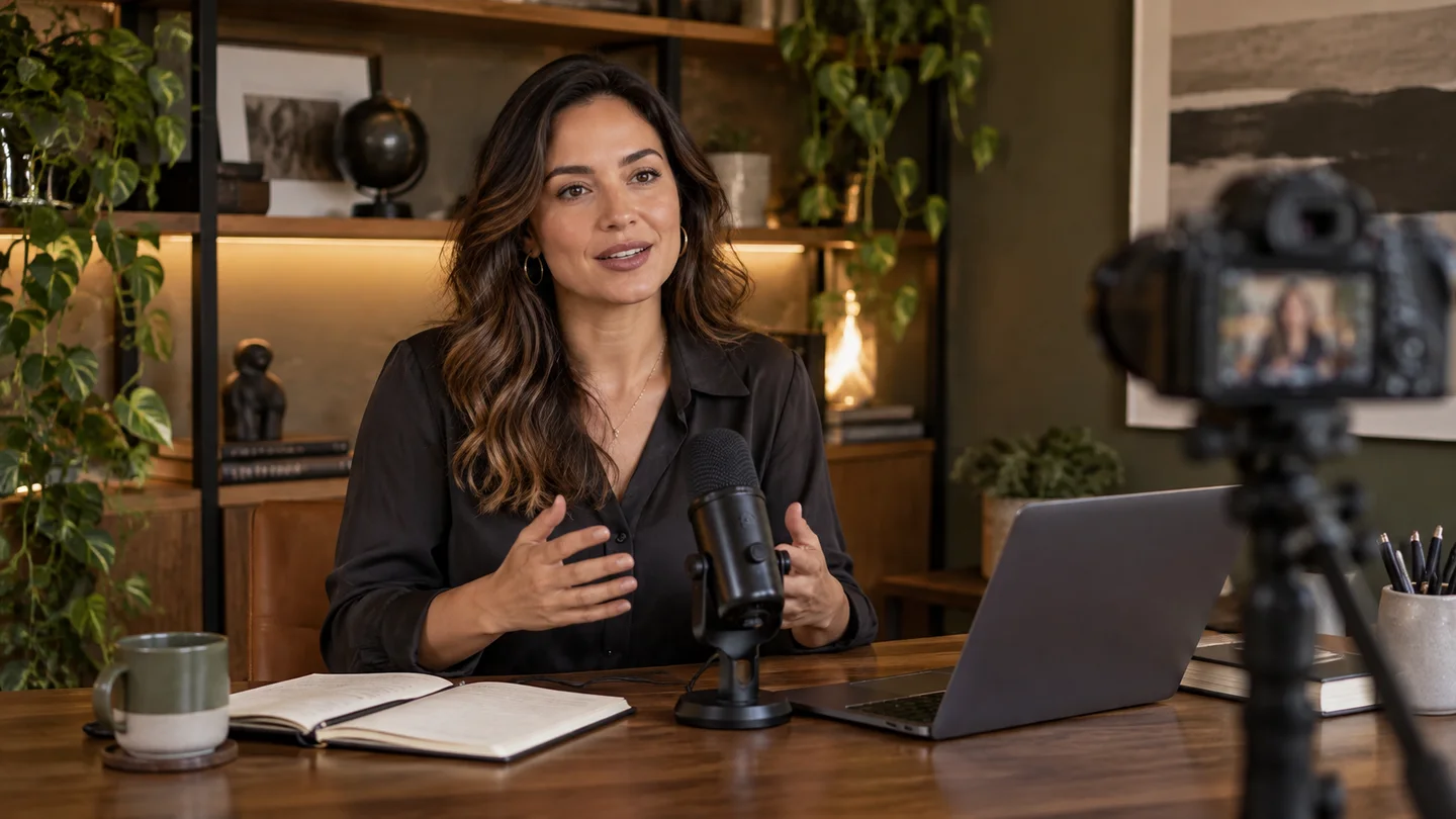 Especialista produz uma aula em vídeo para um curso digital.