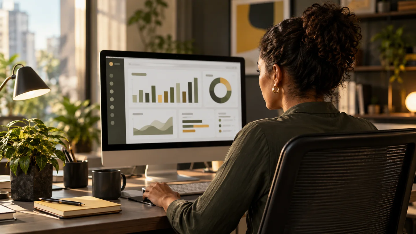 Gestor acompanha uma plataforma de aprendizagem no ambiente de trabalho.