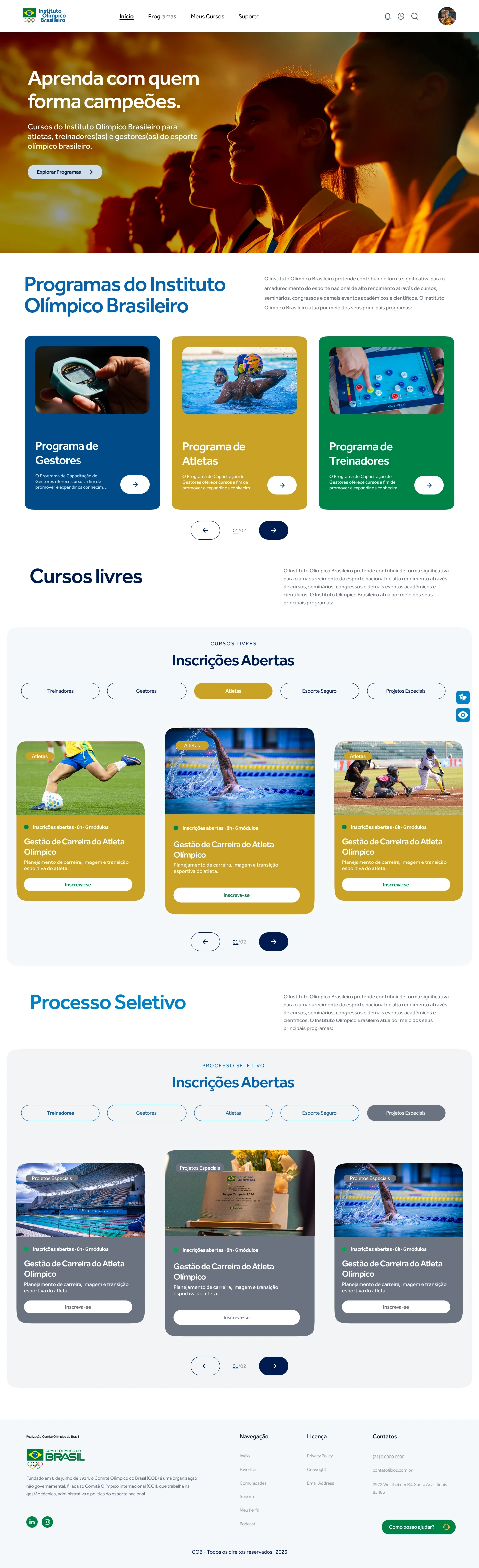 Tela completa da plataforma Instituto Olímpico Brasileiro