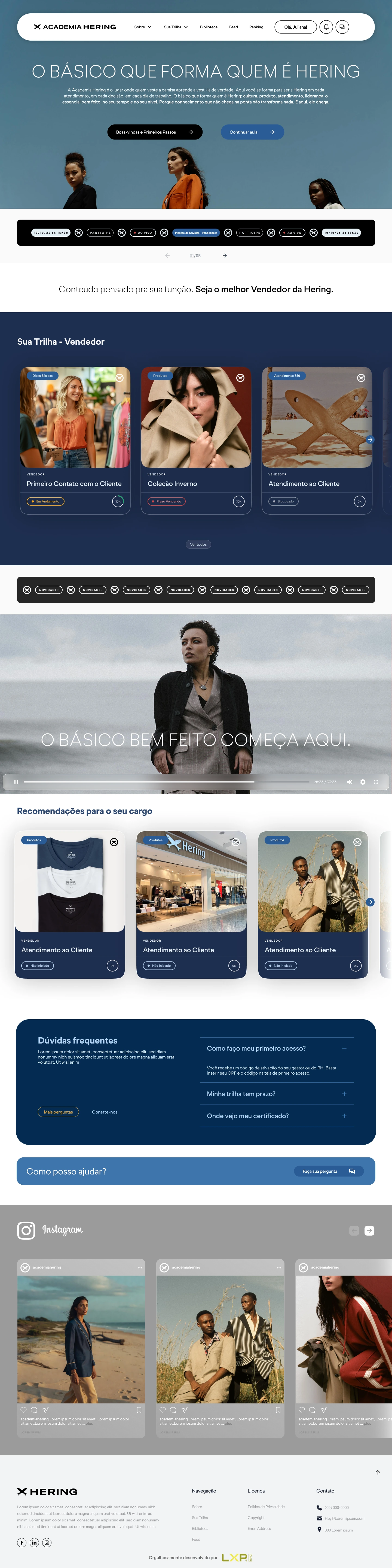 Tela completa da plataforma Academia Hering